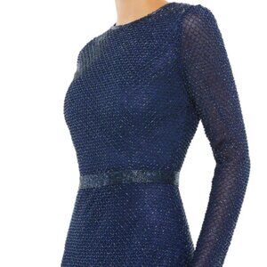 Mac Duggal (167) BEADED HIGH NECK LONG SLEEVE GOWN WITH DETAILED BELT Sz 18 $498